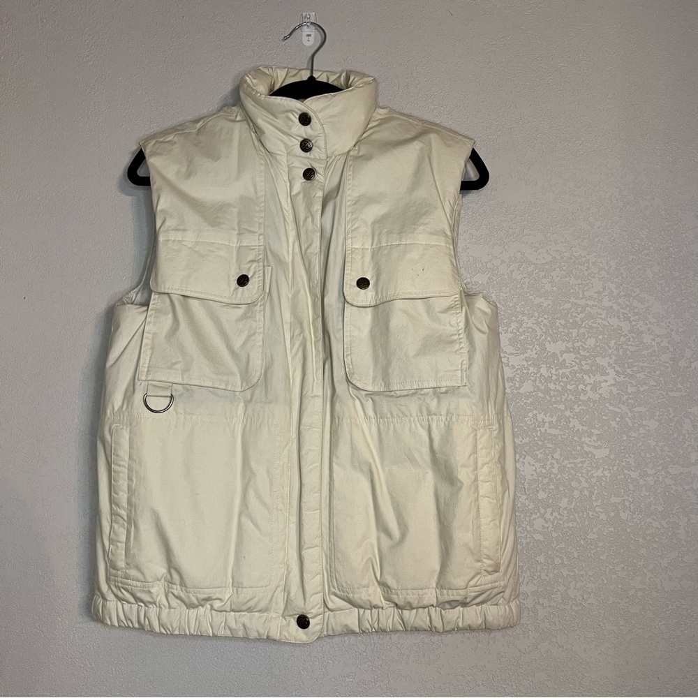 Eddie Bauer Puffer Vest Jacket Womens cream colored  Goose Down Insulated Zip